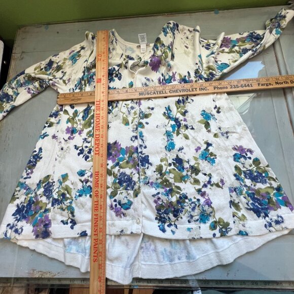 J Jill Cardigan Sweater Pleated Back Floral Button Front White Blue Size Small - Picture 9 of 12